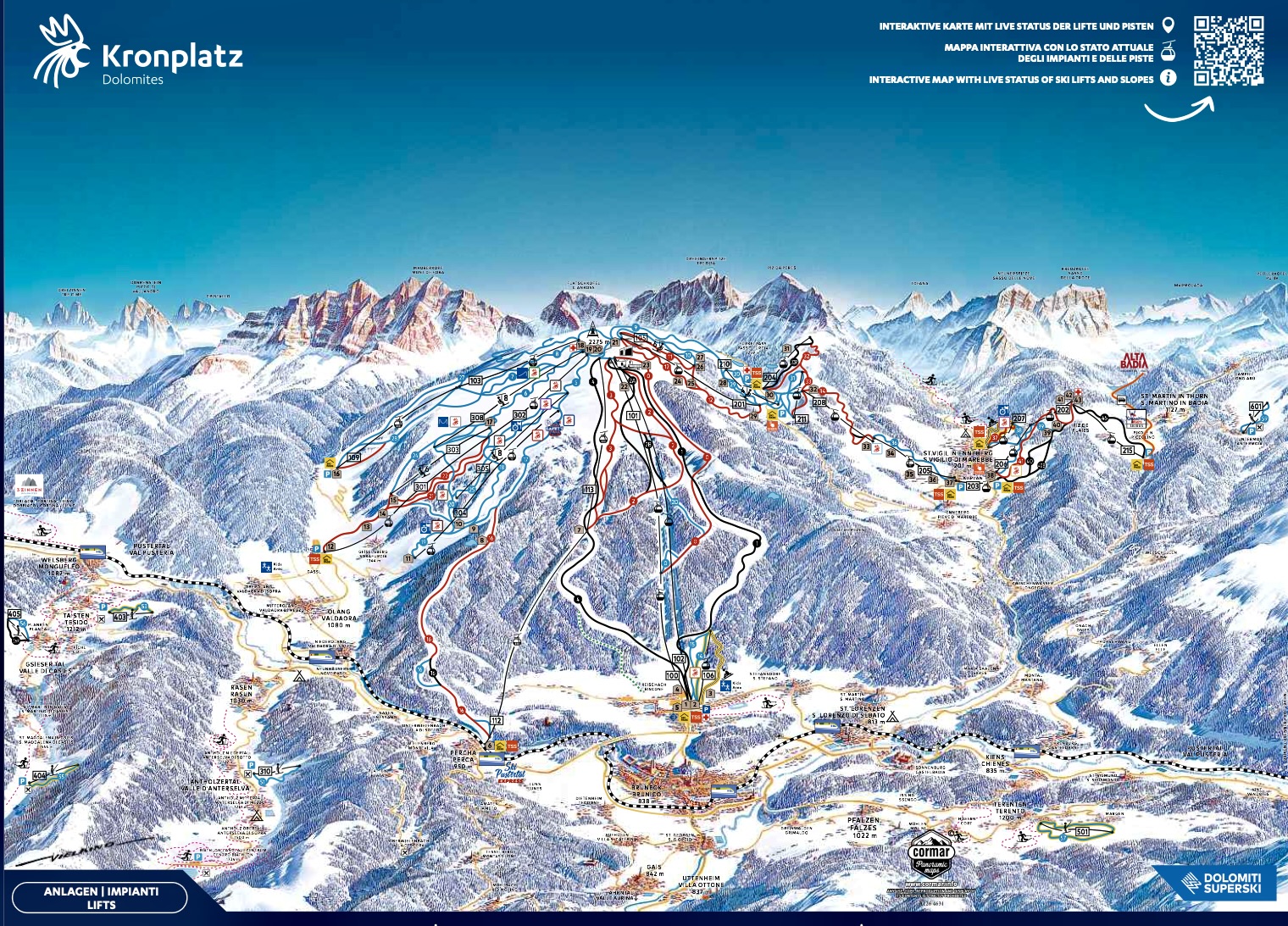 Kronplatz lyžování - mapa skiareálu - Dovolenkářka Kronplatz lyžování - mapa skiareálu