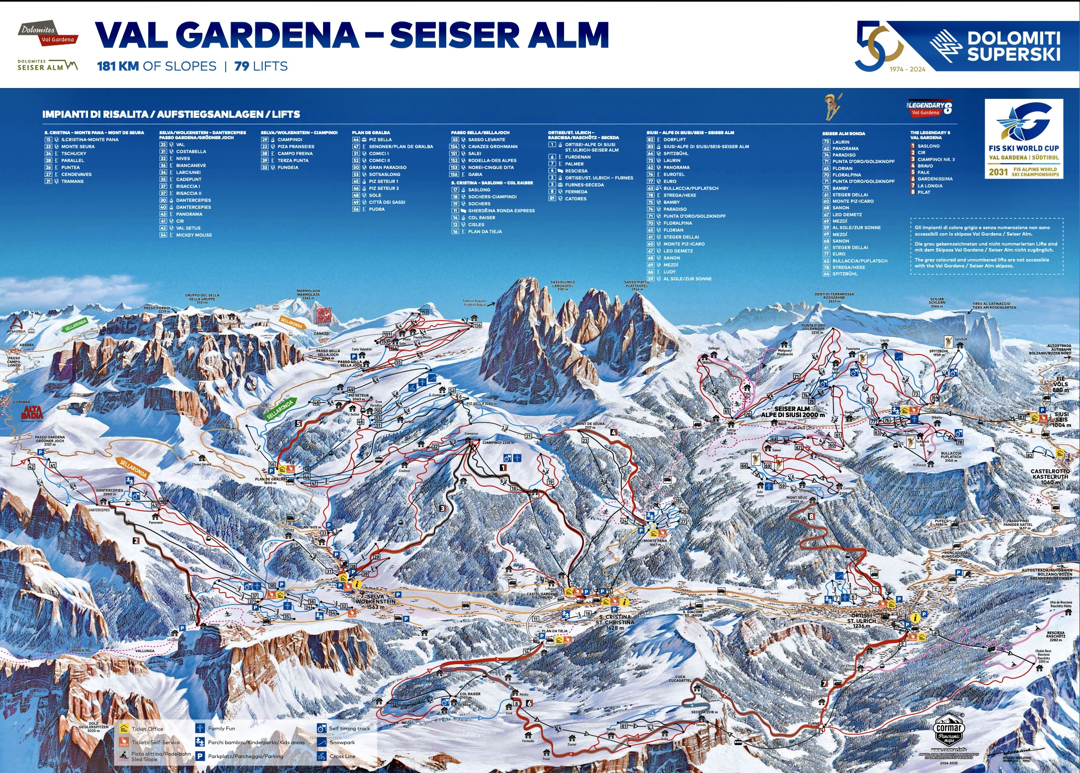 Mapa skiareálu Val Gardena - Alpe di Siusi - Dovolenkářka Mapa skiareálu Val Gardena - Alpe di Siusi